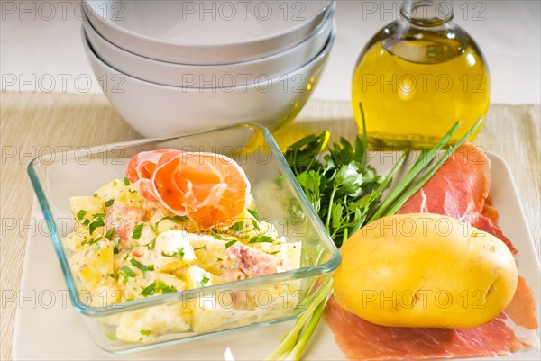 Fresh home made parma ham and potato salad