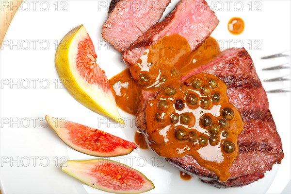 Beef filet mignon with green peppercorn creamy sauce ou poivre vert