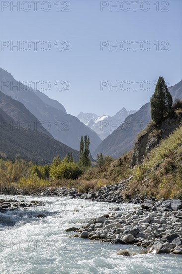 Mountain stream Ala Archa flows through the Ala Archa valley