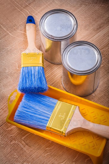 Brush on paint tray and cans Design concept