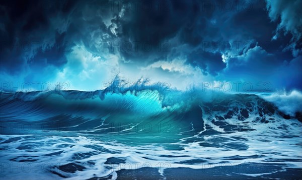 Beautiful seascape. Dramatic sky with stormy ocean waves Ai generated
