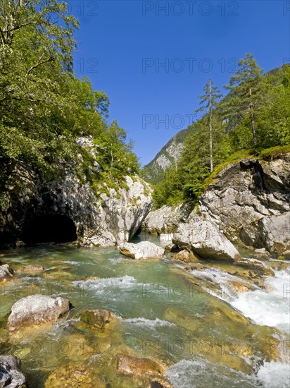 River Soca flows through narrow canyon