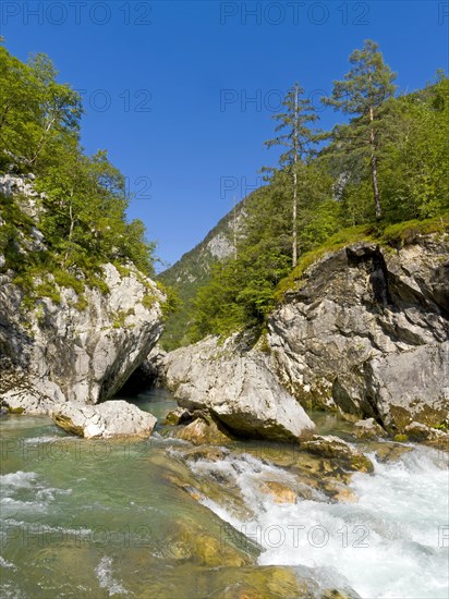 River Soca flows through narrow canyon