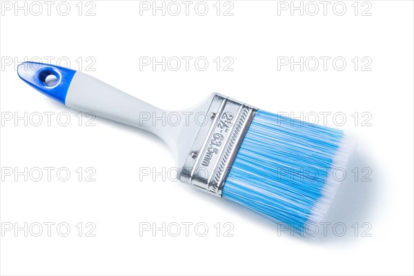 Blue paint brush with white handle isolated
