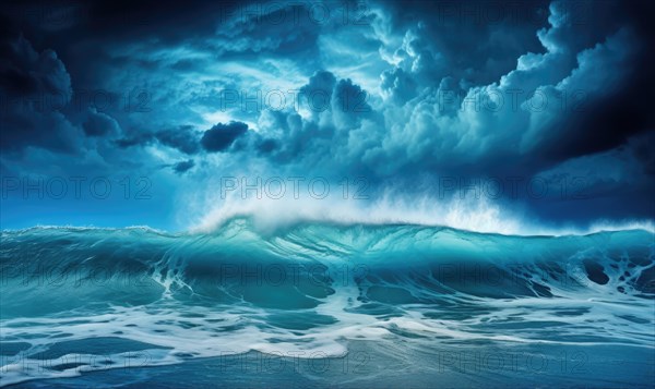 Beautiful seascape. Dramatic sky with stormy ocean waves Ai generated