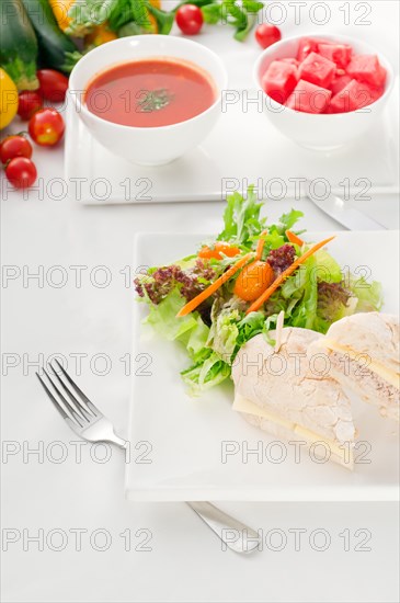 Tuna fish and cheese sandwich with fresh mixed salad