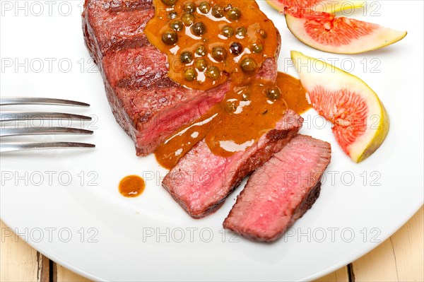 Beef filet mignon with green peppercorn creamy sauce ou poivre vert