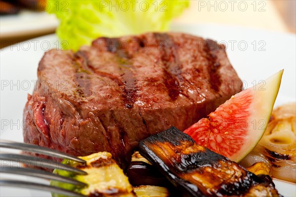 Grilled fresh beef filet mignon and vegetables