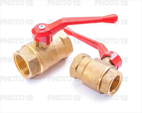 Brass sanitary fittings against a white background
