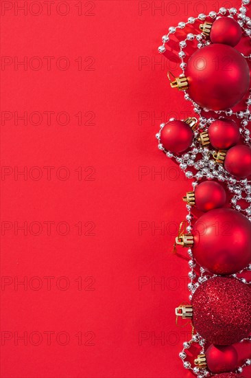 Copyspace image red christmas baubles on background