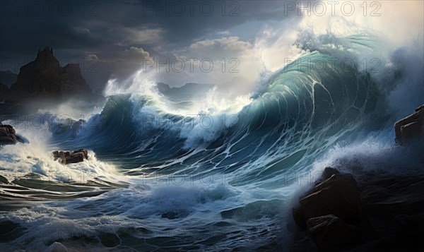 Surfing ocean wave. Blue ocean wave. Nature background. Big ocean waves Ai generated