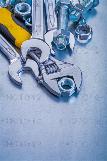 Large series of construction objects on metallic background vertical version repair concept