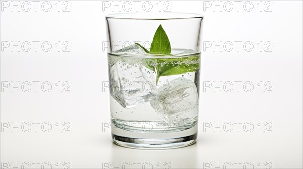 A glass filled with a clear liquid