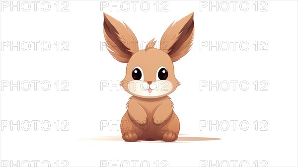 A cute brown cartoon rabbit with big ears sitting and looking forward Ai generated