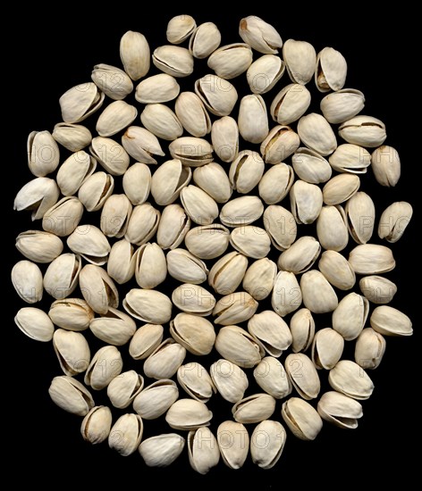 Pistachios on black background