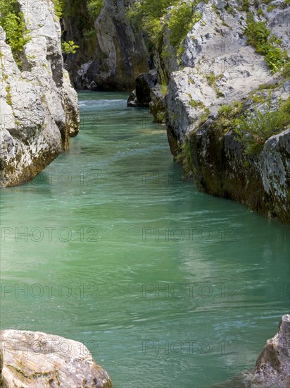 River Soca flows through narrow canyon