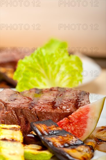 Grilled fresh beef filet mignon and vegetables