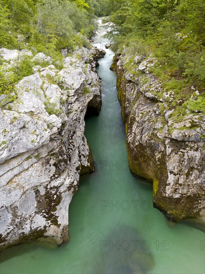 River Soca flows through narrow canyon