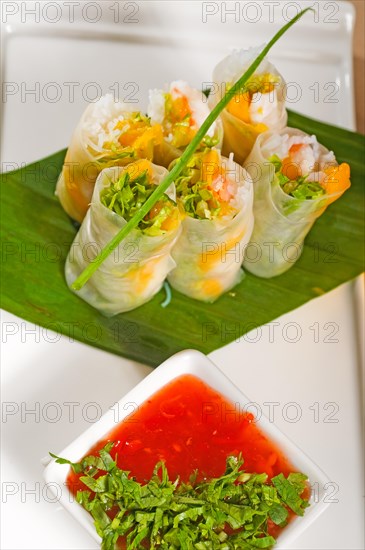 Fresh tipycal vietnamese style summer rolls