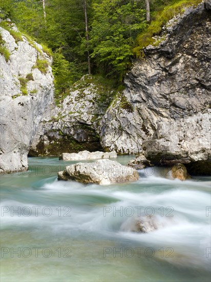 River Soca flows through narrow canyon