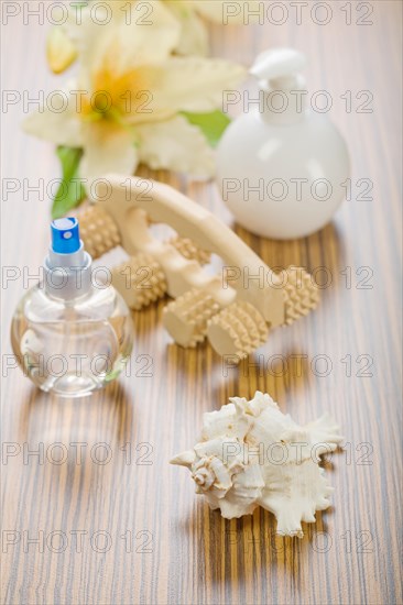 Set of objects for care on a wooden background