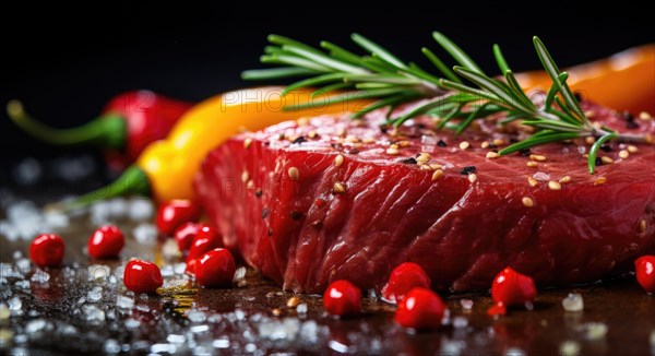 Raw beef steak with rosemary