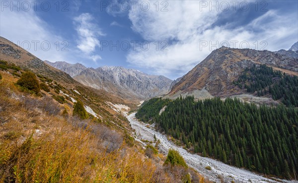 View into a mountain valley with Ak Say stream