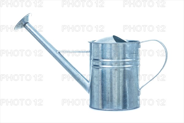 Metallic galvanised watering can isolated on white background