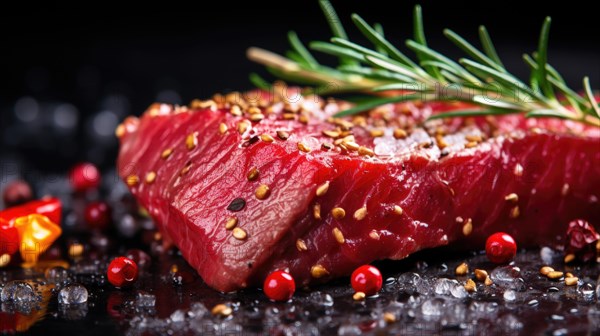 Raw beef steak with rosemary