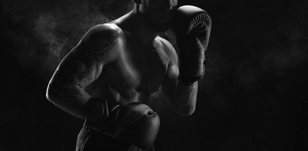 Noname image of a kickboxer on a dark background. The concept of mixed martial arts. MMA