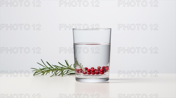 Glass of water with cranberries and rosemary on a blue background Ai generated