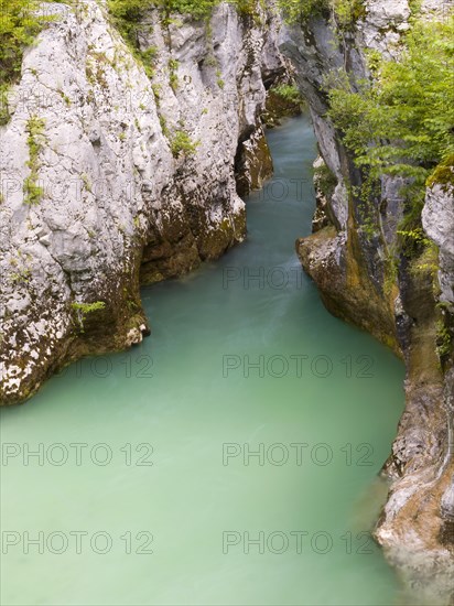 River Soca flows through narrow canyon