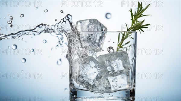 Glass of water with ice cubes and cannabis leaf on white background Ai generated