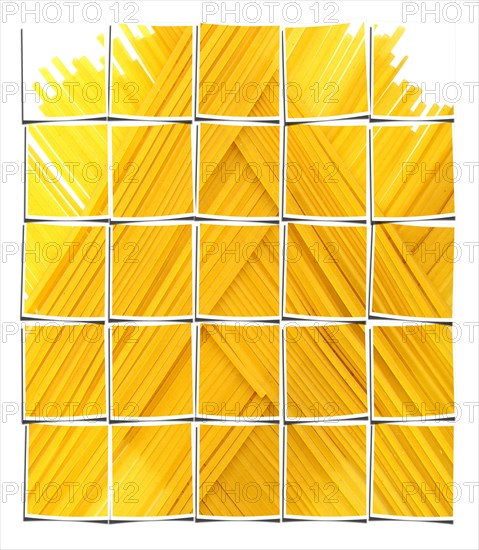 Pasta linguine collage composition of multiple images over white