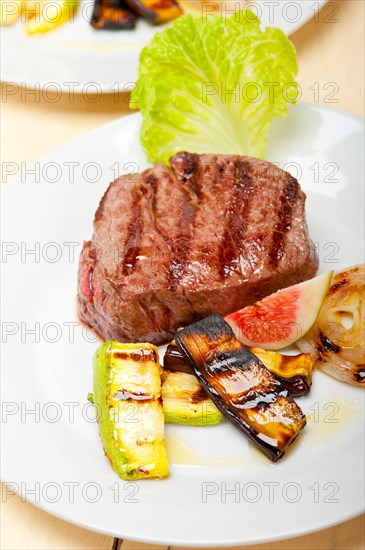 Grilled fresh beef filet mignon and vegetables