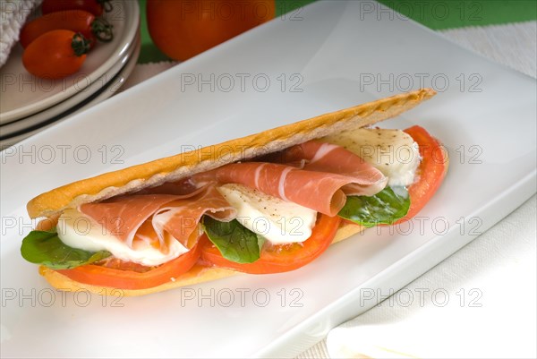 Panini sandwich with fresh caprese and parma ham