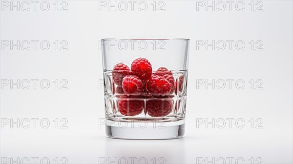 Raspberry in a glass on a white background. Isolated Ai generated