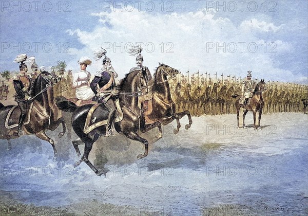 Die Parade auf dem Tempelhofer Feld bei Berlin zu Ehren des Kaisers Franz Joseph