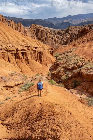 Mountaineer on a mountain ridge