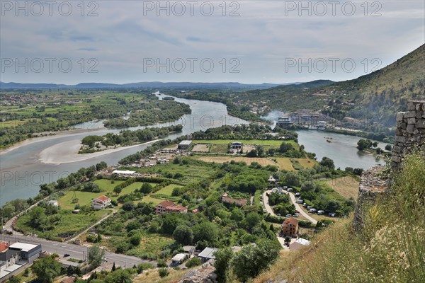 View from the Illyrian fortress Rozafa to the confluence of the rivers Buna and Drin