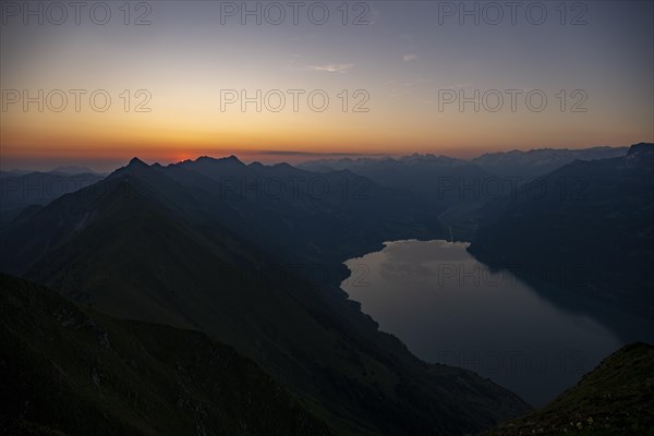 Lake Thun with Bernese peaks in the morning light