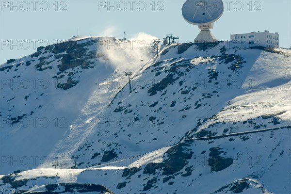 View of the ski resort in the high snowy mountains next to the astronomical observatory