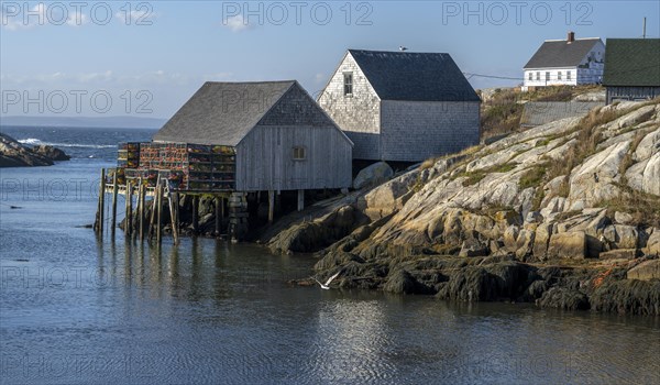 Peggys Cove fishing hut with lobster crates Canada