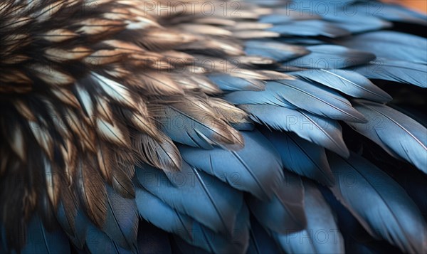 Macro shot focused on the textured blue tones of bird feathers AI generated