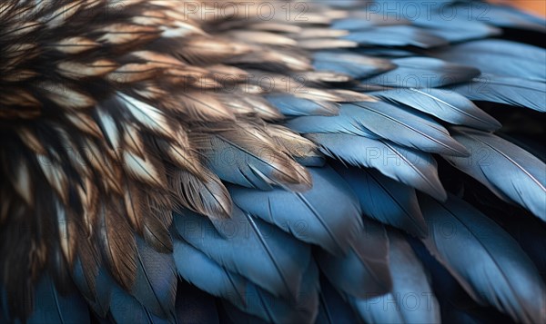 Macro shot focused on the textured blue tones of bird feathers AI generated