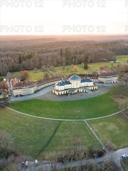 A beautiful spa building with park in the soft light of dusk