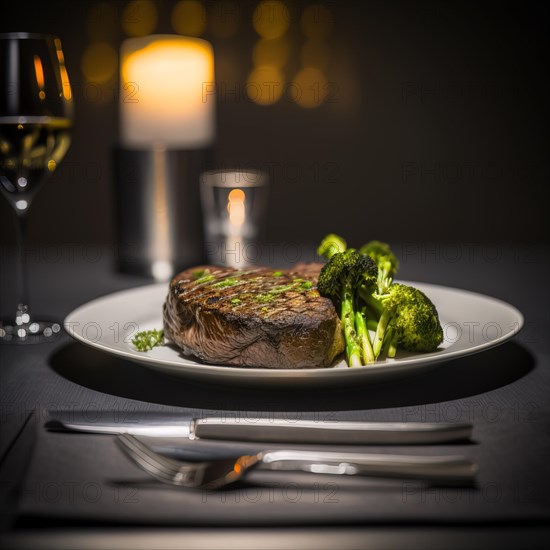 Grilled steak with asparagus on a plate