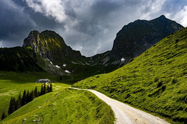 Mountain hut with path