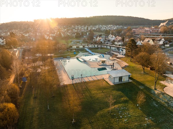 Dawn over a swimming pool