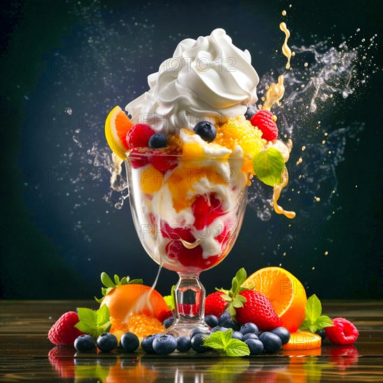 Colourful ice cream sundae with cream